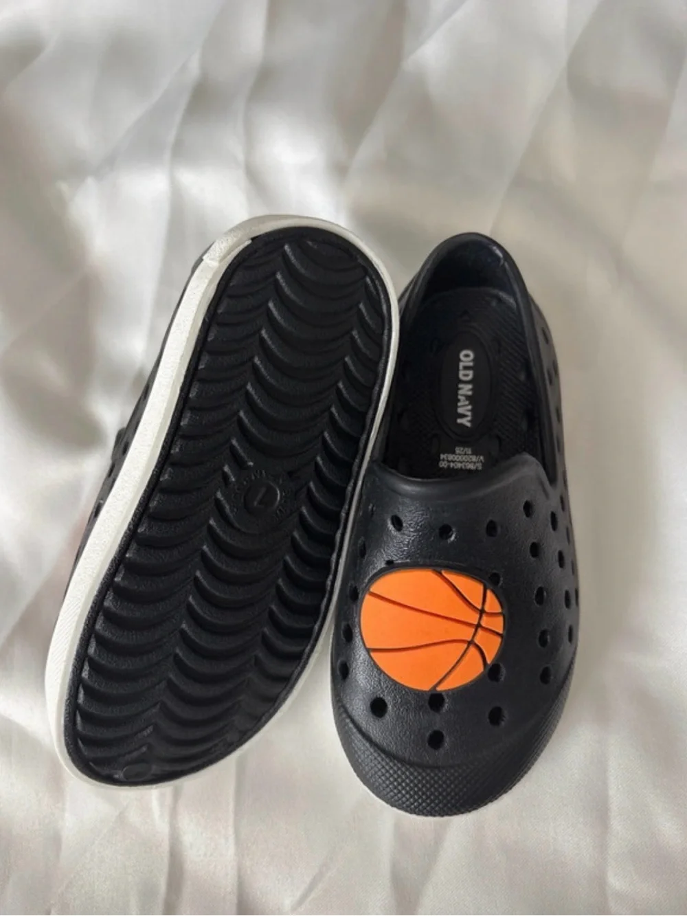 Old Navy Black Kids Slip-On Water Shoes with Orange Basketball Accent